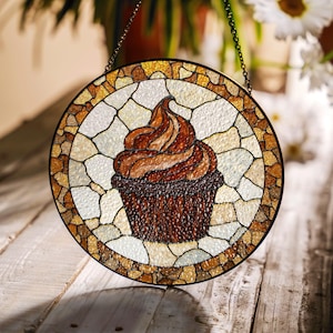 Cupcake Stained Glass Suncatcher Vintage Gift for Baking Lovers Window Decoration