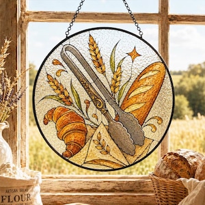 French Bakery Suncatcher,Rustic Kitchen Window Decor,Bakery Lover Gift,Farmhouse Baking Decor,Bread Shop Decor,Croissant Decor